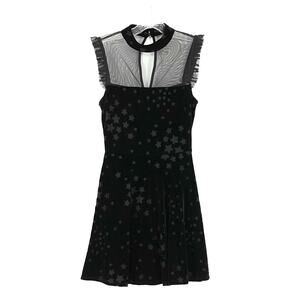 Black Velvet Star Print Dress Juniors Size 3/4 Celestial Dark Romantic Fairy